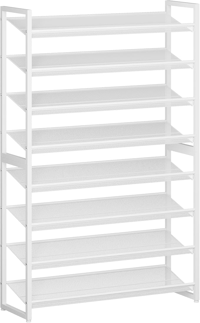 Nunsino Shoe Rack,8 Tier Metal Shoe Organizer,Max Holds 40 Pairs,Heavy Duty Shoes Shelf for Garage, Entryway, Closet,White