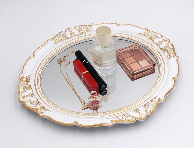 YCHMIR Vintage Decorative Wall Mirror 14.8 x 13.1 Inch Oval Mirror White