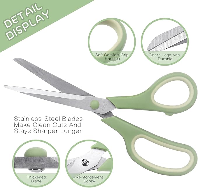LONGKEY Scissors 8.5 Inch scissors all purpose Bulk Set of 3, Scissors for Office Home School Craft Supplies, Soft Comfort-Grip Right/Left Hand