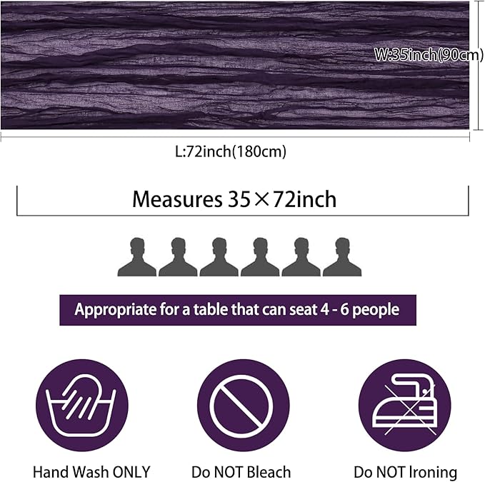 12 Pack Cheesecloth Table Runner 35x72 Inch Boho Gauze Table Runner Rustic Cheese Cloth Long Romantic Table Runners for Wedding Bridal Shower Birthday Party Table Decor (Dark Purple)