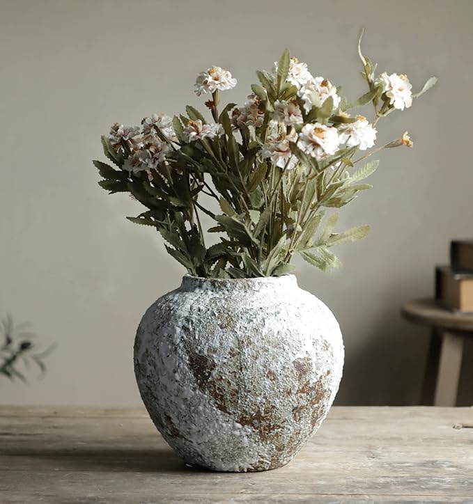 Rustic Ceramic Circular Flower Vase, Vintage Floor Tall Vases Farmhouse Decor for Living Room Entryway Table Centerpieces, Kitchen, Wedding Gift