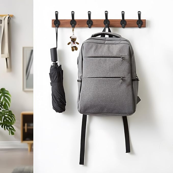 4 Pack Coat Hooks Wall Mount Heavy Duty Utility Retro Double Hooks for Hanging Coats,Hat, Towel, Key, Robe, Scarf, Bag, Cap (Black)