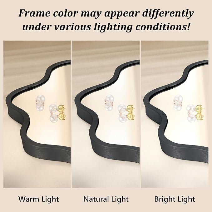 Oval Wavy Wall Mirror -Irregular Wall Mirror with Black Asymmetrical Aluminum Alloy Frame,22"x30" Decorative Wall Mirrors for Bathroom, Bedroom, Living Room, Dining Room，Entryway