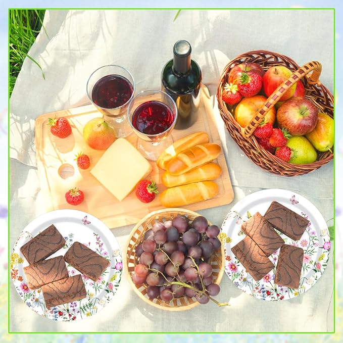 T-Antrix 40 Pcs Wildflower Plates And Napkins Party Supplies, Disposable Floral Wildflower Tableware Set for Spring Summer Picnic Wedding Birthday Tea Party Decoration Baby Shower Serves 20