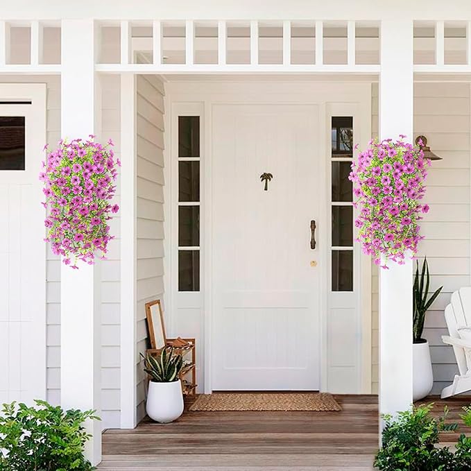 Homsunny Artificial Fake Flowers Plants for Outdoor Spring Summer Decoration, 2PCS Faux Daisy Silk Flowers Outside No Fade UV Resistant Realistic Home Decor for Porch Patio Balcony (Purple)