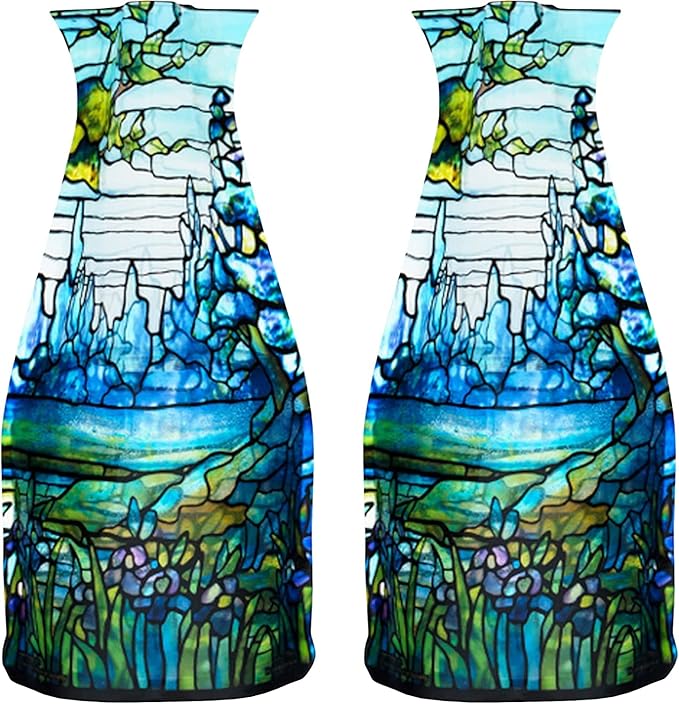 MODGY Expandable Flower Vase, Plastic Decorative Modern Foldable Printed Vases for Centerpieces for Wedding, Dining Table, Home Decor, Living Room, Bathroom, Iris Landscape, Louis C. Tiffany, 2 Pack