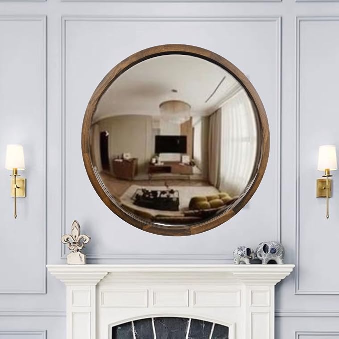 23.6 Inch Round Wall Mirror for Bathroom Large Circle Vanity Mirror for Wall Decor-Wooden Frame for Entryway Bedroom Living Room(Two-Tone Brown)