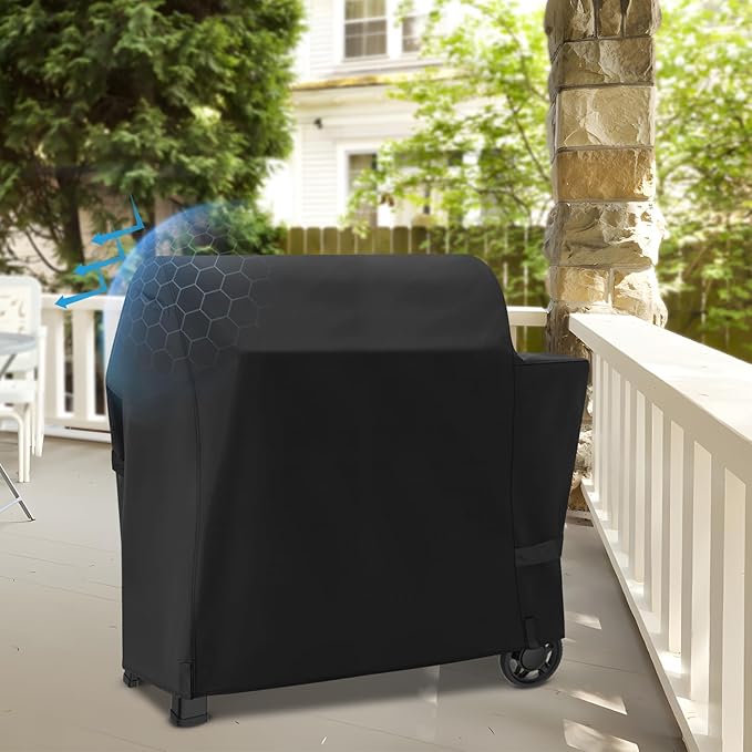 EZ-DONGTENG Heavy-Duty 600D Waterproof BBQ Grill Cover fits for Weber Searwood XL 600 Pellet Grill，3400146 Weber Searwood XL 600 Cover, Black