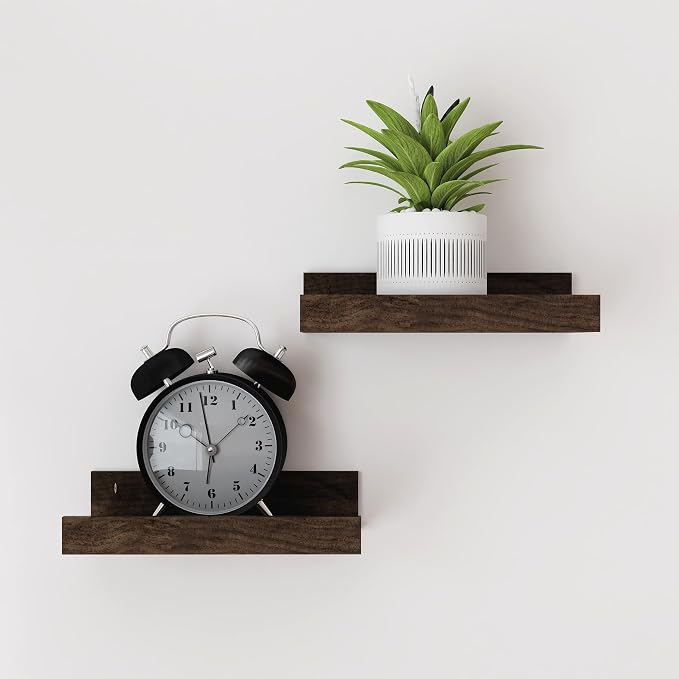 Small Floating Shelves for Wall Decor, Wall Mounted Wood Shelf for Bedroom, Living Room, Bathroom, Kitchen, Nursery, Display Ledge Shelf with Lip Set of 2-8 Inches, Walnut