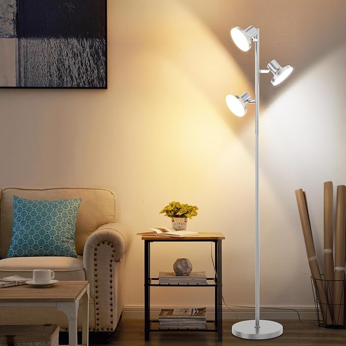 SIBRILLE 36W LED Tree Floor Lamp, Modern Dimmable Standing Lamp with Remote & Touch Control, 4 Color Temperatures, 3 Rotatable LED Light Floor Lamps for Living Room, Bedroom, Office