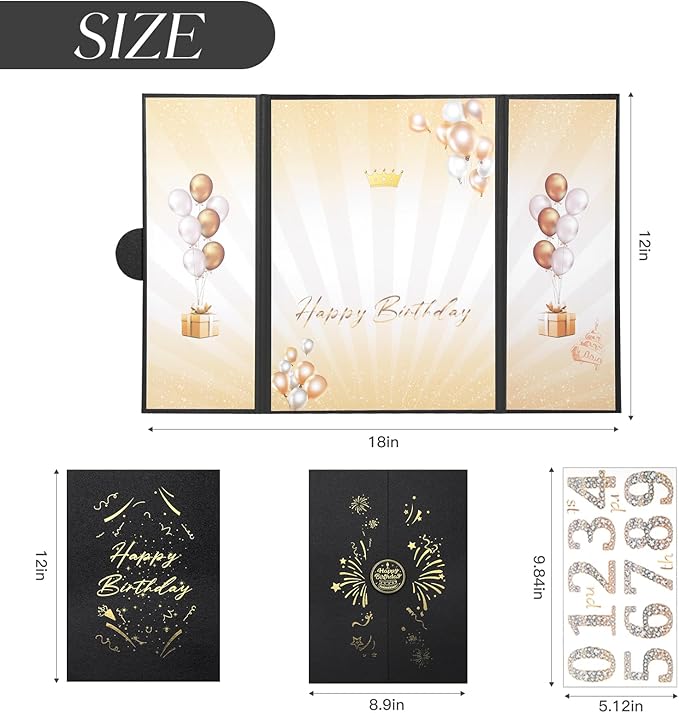 Black Gold Birthday Party Decorations,18" x 12" Creative Birthday Decorations Guest Sign in Book Alternative, for Men and Women of All Ages, Happy Birthday Party Supplies