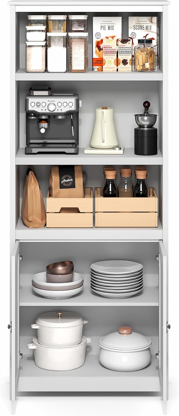 Furinno Robin Storage Cabinet, Pantry Cabinet with 3-Tier Adjustable Shelves with 2 Door Cabinet, 30W, Kitchen Organizer Cabinet, Organization and Storage, for Pantry, Living Room, Home Office, White