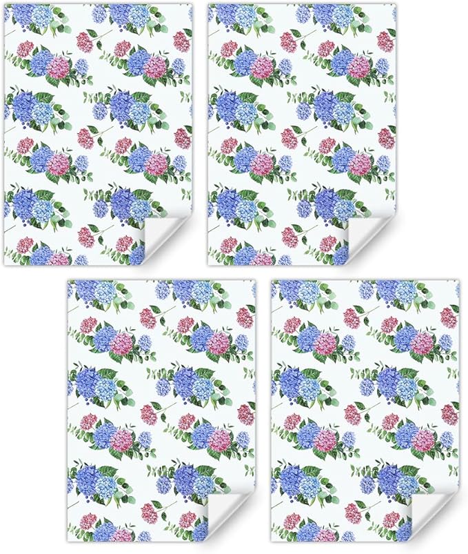 Geluode Floral Gift Wrapping Paper, Hydrangeas Wrapping Paper for Girls Lady Women, 4 Sheets Elegant Bridal Shower Engagement Gift Wrap For Birthday Wedding Anniversary Valentine's Day