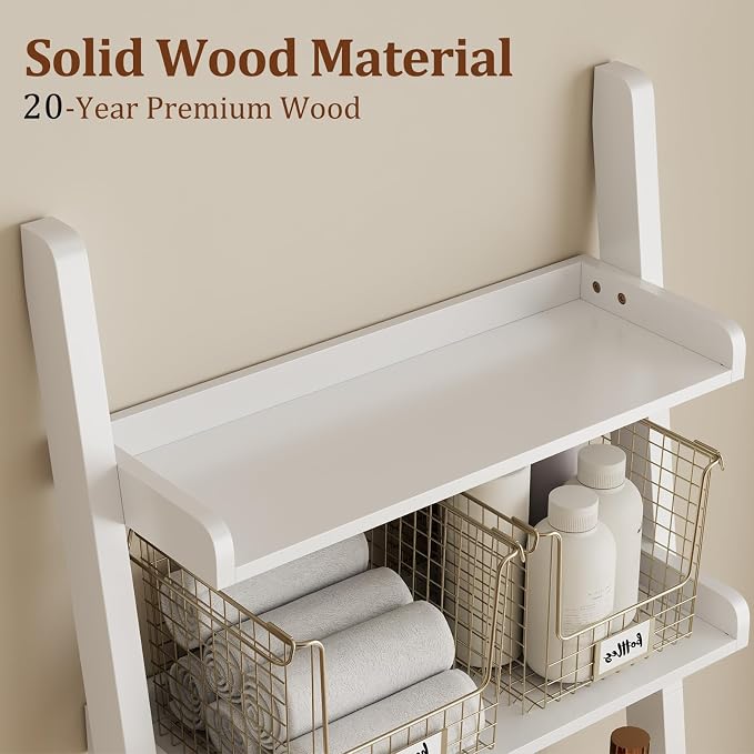 Over The Toilet Storage Shelf Wood, 3-Tier Above Toilet Organizer Rack, Freestanding Above Toilet Shelf for Bathroom, Laundry, Space Saver, White Color.