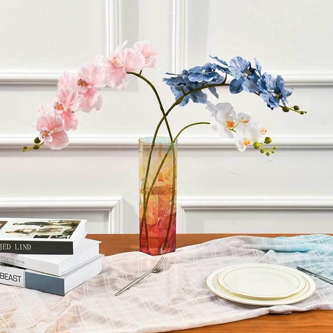 Vase Plastic Vase Elegant Cylinder Flower Vase Shatterproof Decorative Centerpiece for Home Table Office Weddings Events (11.8 x 3.9 in)