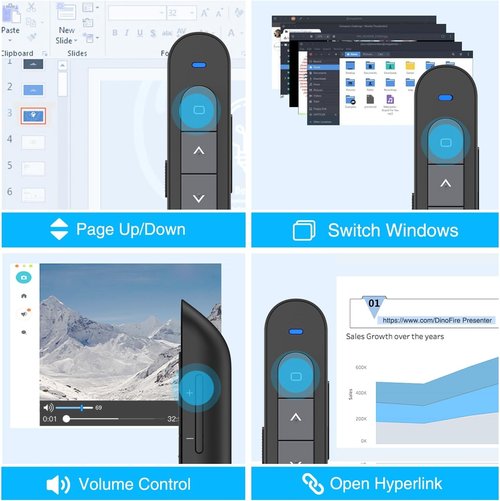 DinoFire Wireless Presenter Clicker - Portable Remote with Protective Case for PowerPoint Presentations