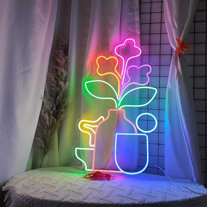 Neon Sign Flower Neon Sign for Wall Decor,Led Signs,Plant Decoration Neon Lights for School Class Party Family Wall Decor Custom Cute Neon Signs Gift Birthday Wedding Party Size:60cm