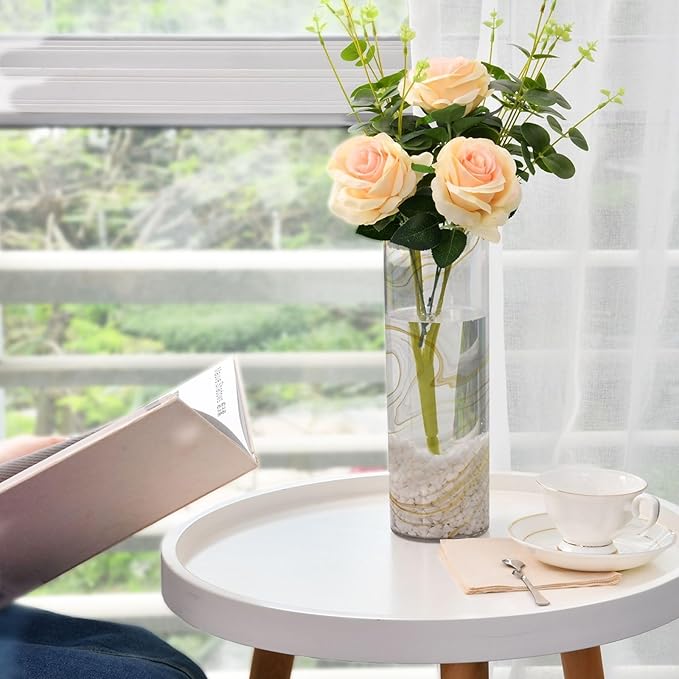 Vase Plastic Vase Elegant Cylinder Flower Vase Shatterproof Decorative Centerpiece for Home Table Office Weddings Events (11.8 x 3.9 in)