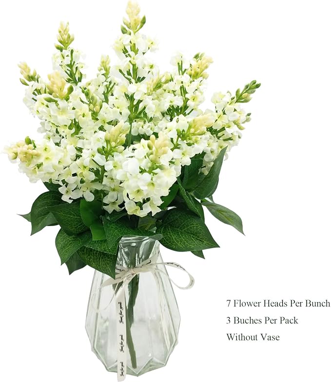 Artificial Fake Flowers Silk Plastic Plant Arrangement for Home Indoor Outdoor Garden Wedding Table Vase Decorations Faux Snapdragon Flower,3 Bouquets (White)