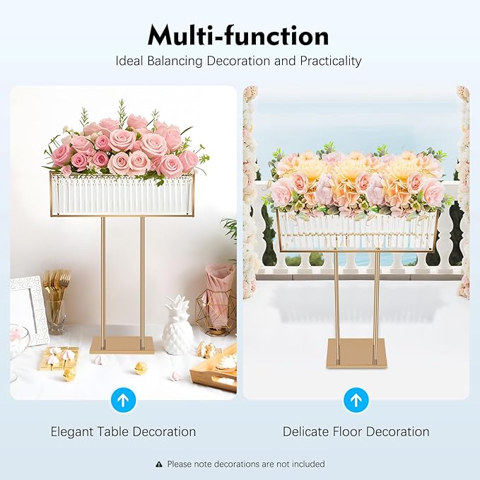 Gold Wedding Flower Stand, 35.4 Inch Elegant Tall Wedding Centerpiece Stand with Crystal Pendants, Flower Holders Floral Display Rack for Wedding Home Party Decoration