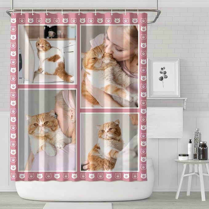 Personalized Shower Curtain Set Custom Photo Shower Curtains Modern Minimalist Home Bathroom Curtain Decor with 12 Hooks 72 Inch Wide * 84 Inch High