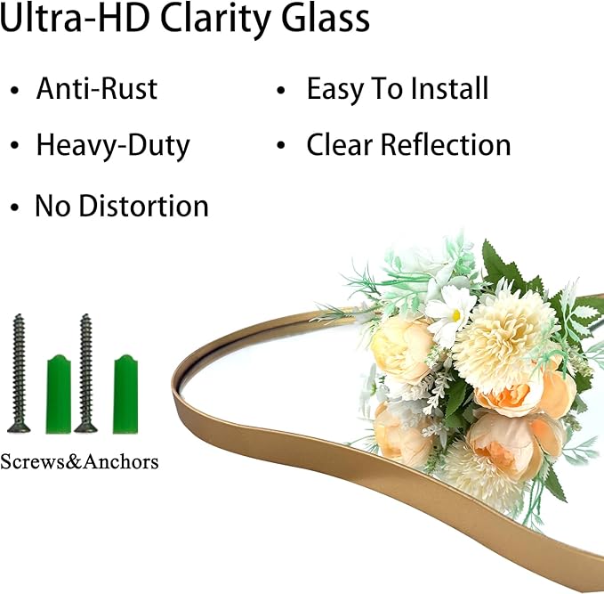 Large Irregular Wall Mirror, 63"x29.2" Asymmetrical Full Length Mirror with Gold Metal Frame, Organic Shaped Mirrors for Living Room Bedroom Hallway Entryway, Horizontal or Vertical Hanging