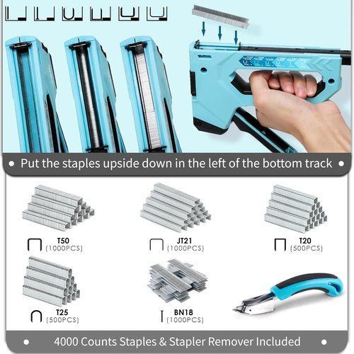 SHALL Heavy Duty 6-in-1 Staple Gun - Versatile Upholstery Stapler with 4000 Staples | Ideal for Wood, Crafts, and Furniture