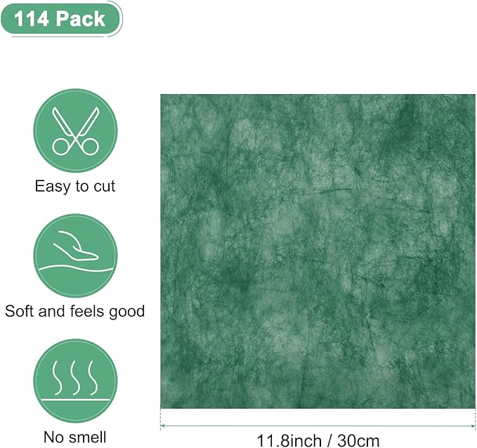 M METERXITY 114-Sheet Korean Cotton Wrapping Flower Paper, 11.8 Inch/ 30cm Waterproof Floral Wrapping Cotton Paper for Bouquets/Gift Packaging [Dark Green]