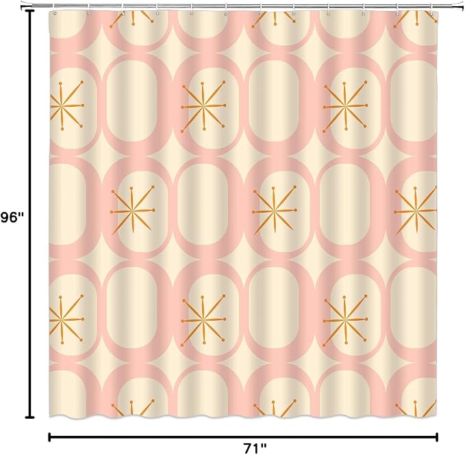 Mid Century Shower Curtain Modern Abstract Atomic Starbursts Squares Retro 50s Geometric Bathroom Decor Polyester Curtains with Hooks