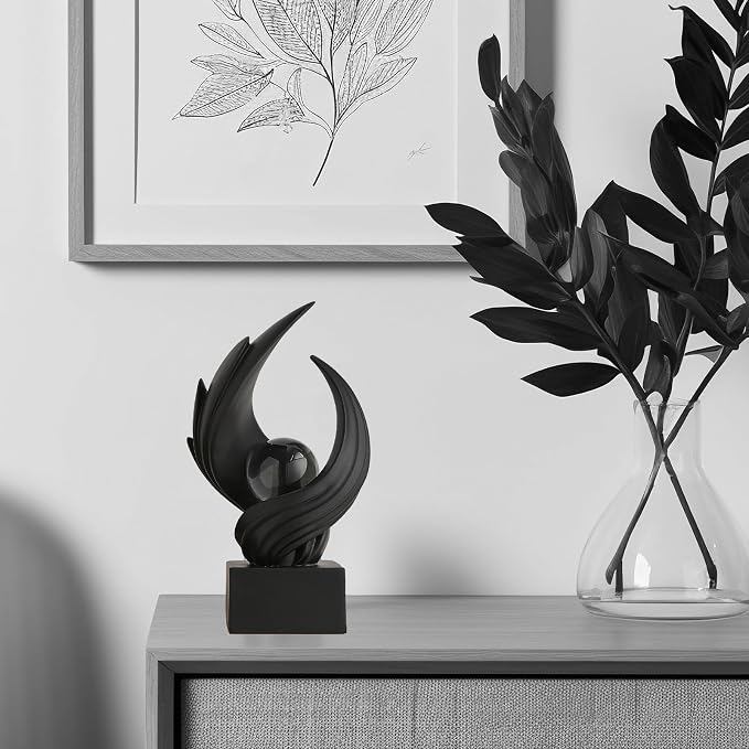 Modern Art Statue Decor, Abstract Swirl-Shaped Sculpture with Glass Ball Resin Art Figurines Centerpiece Sculptures for Home Decor Living Room Stand Coffee Table Office Bookshelf Decoration (black)
