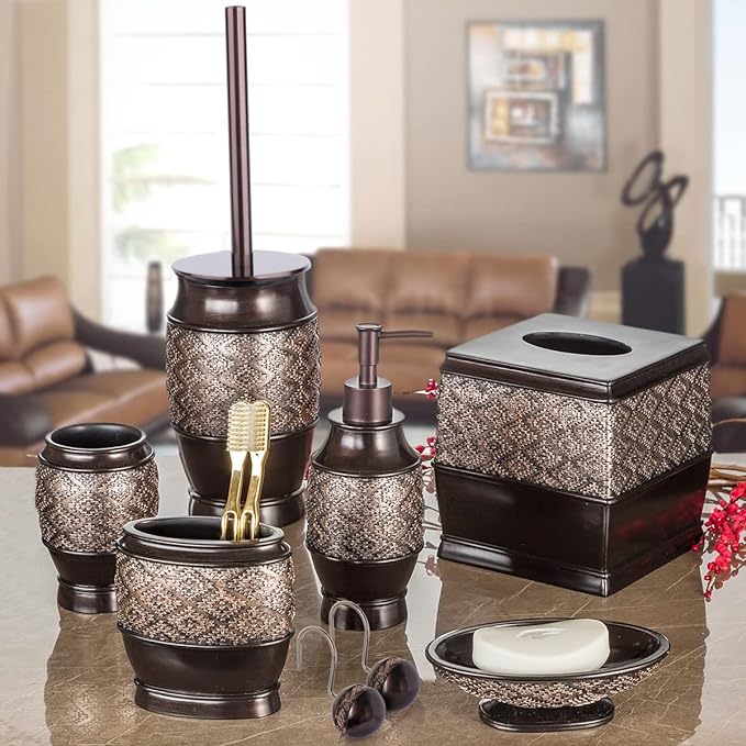 Creative Scents Dublin Brown Countertop Toothbrush Holders for Bathrooms - Decorative Tooth Brush Holder for Bathroom - Toothbrush Organizer for Regular or Electric Toothbrushes and Toothpaste