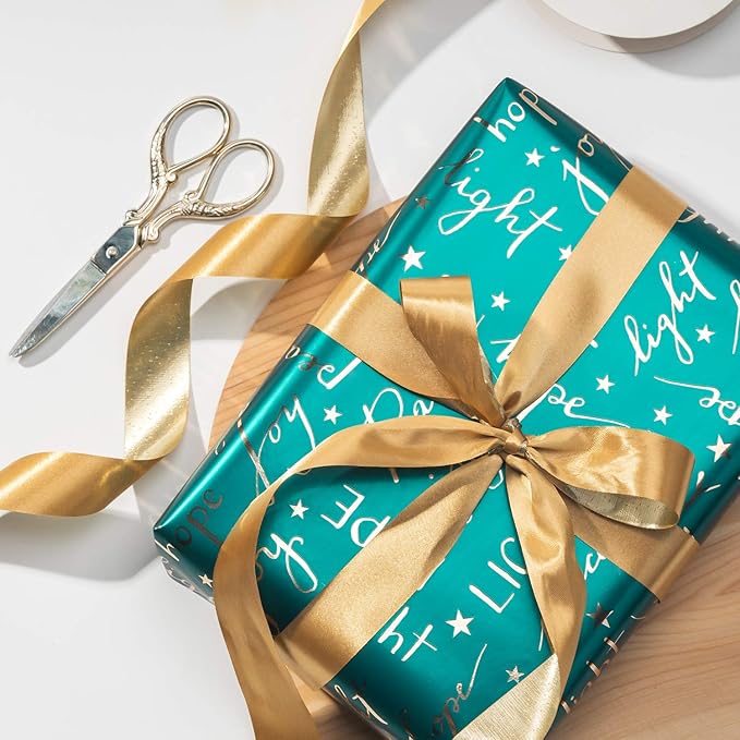 WRAPAHOLIC 30 Inch Green Christmas Wrapping Paper Roll - Jumbo Roll Green and Gold Holiday Design with Metallic Foil Shine - 4 Rolls - 30 Inch x 120 Inch Per Roll