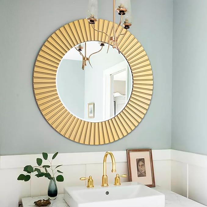 Chende Gold Mirror for Wall Decor, 30'' X 30'' Round Decorative Wall Mirror with Wood Frame, Elegant Accent Mirror for Living Room, Entryway, Bathroom