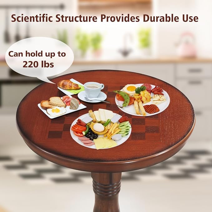 Giantex Round Dining Table, 30" D X 41.5" H, Wooden Pub Pedestal Side Table W/Chessboard, Adjustable Foot Pads, Multi-Purpose Dinner Table for Small Space, Kitchen, Dining Room, Restaurant, Walnut