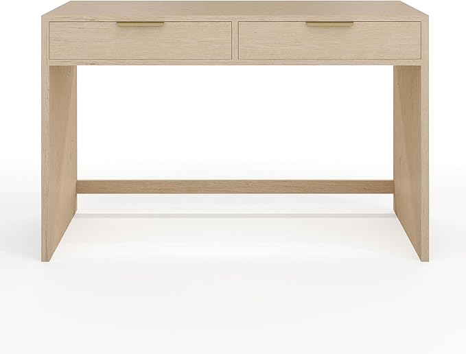 Martha Stewart Kayden Home Office Modular Desk with 2 Drawers in Light Natural with Brushed Gold Hardware