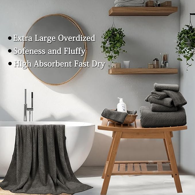 8-Piece Dark Coffee Bath Towels Set,2 Oversized Large Bath Towels Sheet,2 Hand Towels and 4 Washcloths - 600 GSM Soft Luxury Towel Set,Highly Absorbent Quick Dry Towel for Bathroom,Hotel and Spa