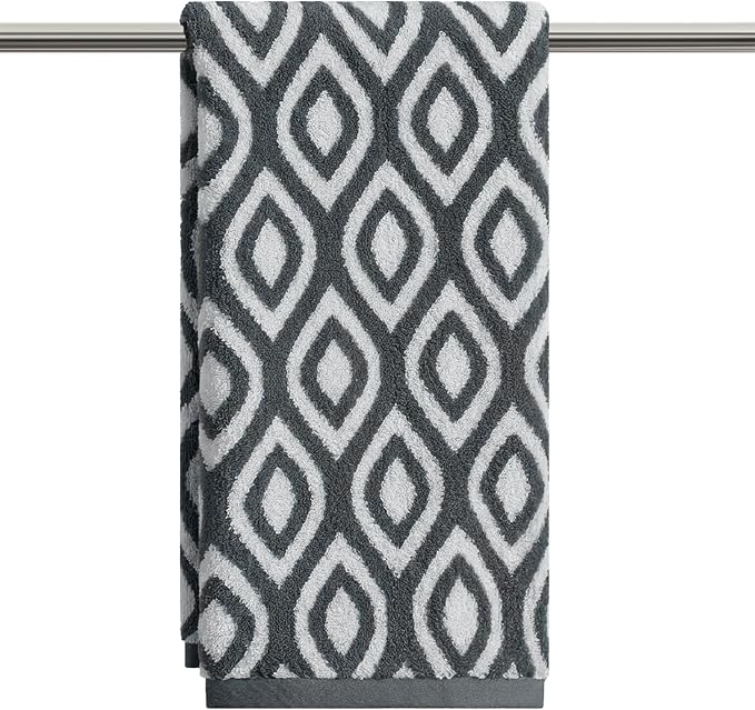 Artoid Mode 1 Pc Beige Grey Diamond Grid Jacquard Hand Towels for Bathroom, 100% Cotton Soft Absorbent Bathroom Decor Towels, 13.7 x 29.5 Inch