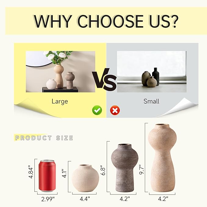 Ceramic Vase Home Table Decor - Flower Vase Set of 3 Living Room Kitchen Decorations Farmhouse Modern Rustic Vases Decorative Centerpiece for Shelf Bedroom Office Bathroom Dining Coffee Desk