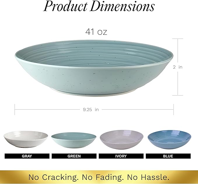 Sango Siterra Artist's Blend Stoneware Pasta Bowls (Set of 4) Multi Assorted Colors– Featuring Soft Gray, Blue, Green, and Ivory, for Everyday Dining & Entertainment, Microwave & Dishwasher Safe