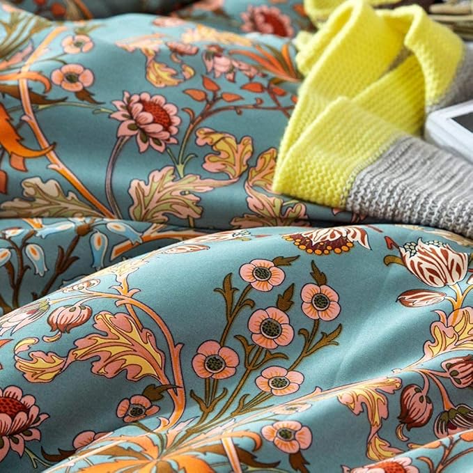 EAVD Vintage Style Garden Flower Duvet Cover Twin XL Soft Cotton Boho Flower Bedding Set with 2 Pillowcases Chic Shabby Botanical Comforter Cover with Zipper Closure
