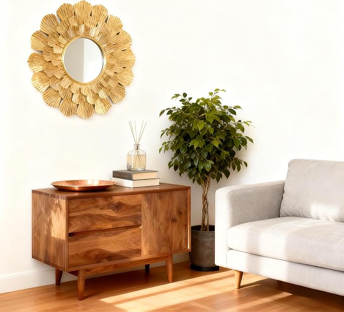 Round Gold Mirror ，33.5" Large Sunburst Mirror with Metal Frame, Wall Decor Mirrors for Hallway,Bedroom, Living Room