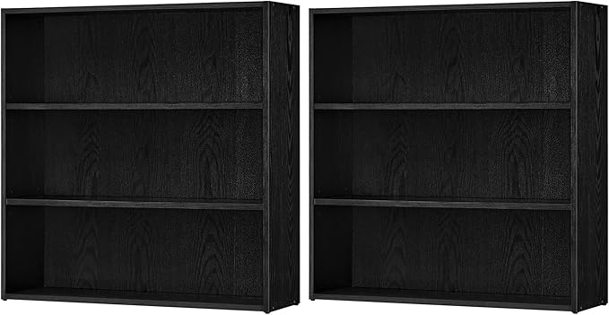 VASAGLE Set of 2 Bookshelves, 31.5 Inches Wide, 3-Tier Open Bookcases with Adjustable Storage Shelves, Floor Standing Units, Ebony Black ULBC173T56-2