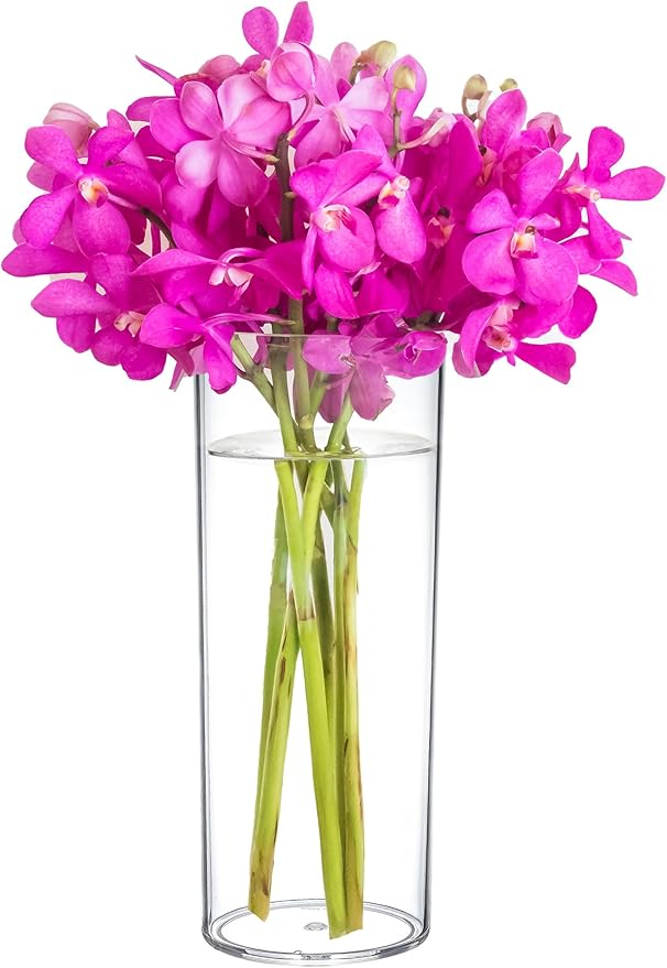 KLIFA- Carlsbad- Set of 1 Piece, 9 Inch Tall, Plastic Cylinder Vases for Centerpieces, Acrylic Flower Vase for Wedding Centerpieces, Home Decorations, Clear