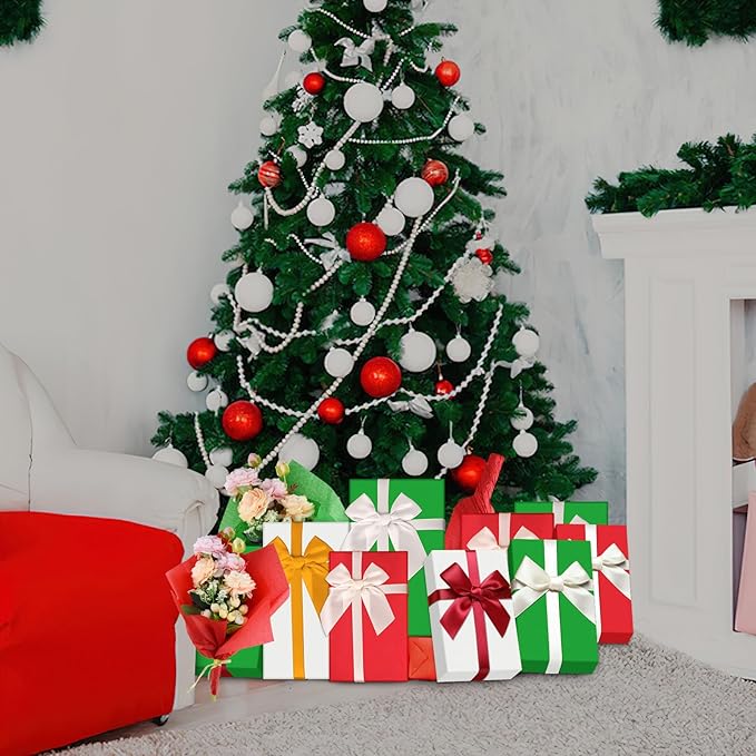 NEBURORA 100 Sheets Christmas Tissue Paper Red Green White Tissue Paper Christmas Gift Wrapping Tissue Paper for Holiday Gift Crafts Bags and Party Decorations