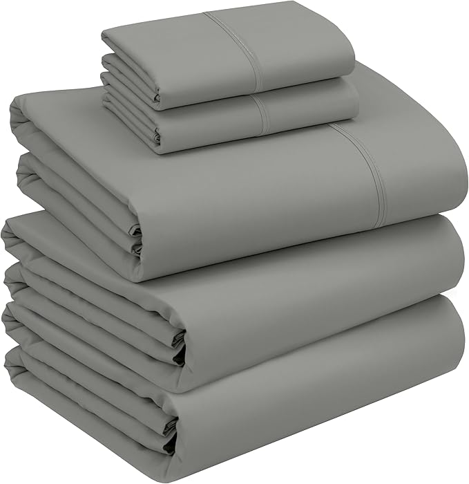 RUVANTI 100% Cotton Split King Sheets Sets for Adjustable Bed, 5 PCs, Soft & Breathable Percale Weave Bedding, Deep Pocket 16", Hotel Standard, Crisp Cool Feel & Durable, Dyed Sheet, Dark Grey