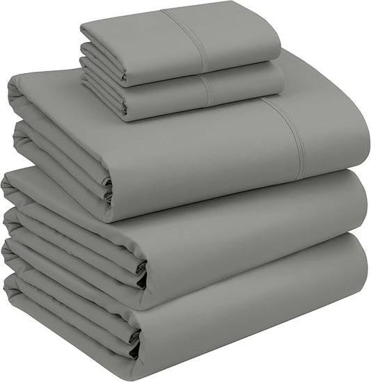 RUVANTI 100% Cotton Split King Sheets Sets for Adjustable Bed, 5 PCs, Soft & Breathable Percale Weave Bedding, Deep Pocket 16", Hotel Standard, Crisp Cool Feel & Durable, Dyed Sheet, Dark Grey