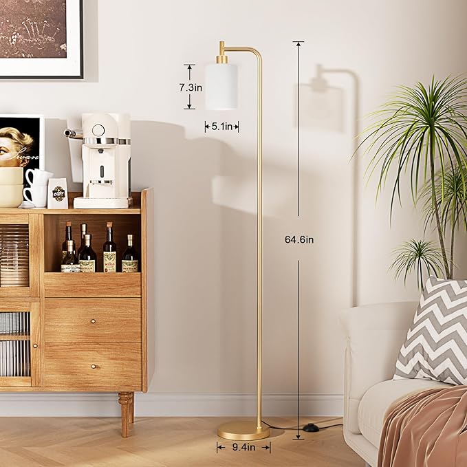 Ziisee Floor Lamps for Living Room - Industrial Standing Lamp with Remote Control Glass Shade, Modern Gold Floor Lamp with LED Bulbs, Tall Lamp for Bedroom Office - Gold