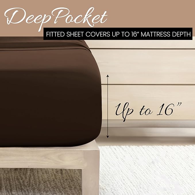 Linen Market Bed Sheets for Cal King Size Bed (Chocolate) - Sleep Better Than Ever with These Soft and Cooling California King Sheets - Deep Pocket Fits 16" Thick Beds - 4 Piece Cal King Sheet Set