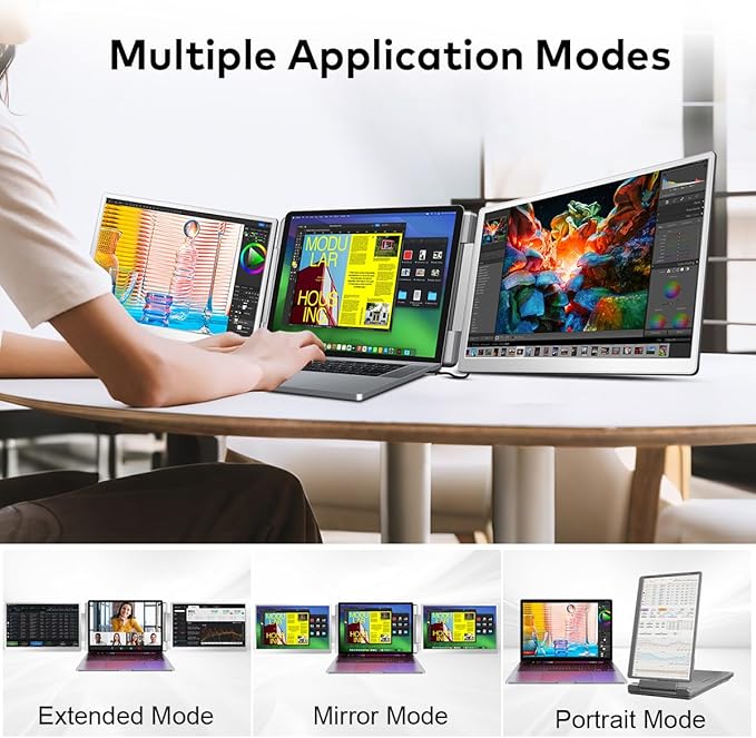 FQQ S7 Laptop Screen Extender,14-inch Portable Travel Triple Monitor-Left Screen 360° Flip,FHD 1200P IPS Triple Screen Laptop Monitor Extender for 12-16.5" Laptops,Compatible with Win and MacBook,Gray