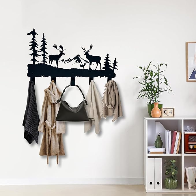 ZORISE Metal Deer Hooks - Moose Design Wall Art Decor and Key Hanger, Clothes, Hat, and Backpack Rack, Home Decor for Entryway, Hallway, Office, Kitchen, and Living Room